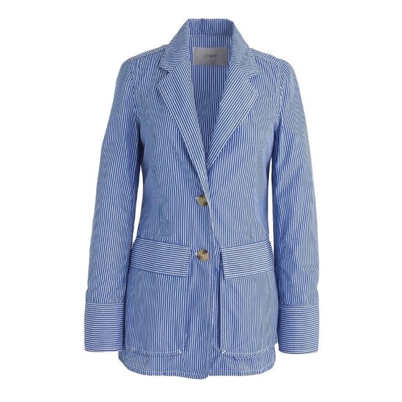 J.Crew Deconstructed Shirt Blazer Womens 6 Blue White Striped Preppy Nautical - Picture 1 of 15